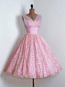 Baby Pink Sleeveless Mini Length Lace Lace Up Quinceanera Dama Dress