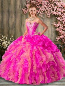 Organza and Tulle Sleeveless Floor Length Ball Gown Prom Dress and Beading and Ruffles
