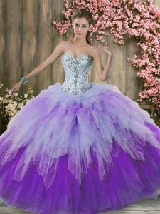 Comfortable Multi-color Lace Up Sweetheart Beading and Ruffles Quinceanera Gown Tulle Sleeveless