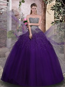 Stunning Tulle Sleeveless Floor Length Ball Gown Prom Dress and Beading
