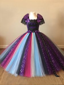 Ball Gowns Little Girls Pageant Dress Multi-color Square Tulle Short Sleeves Floor Length Zipper