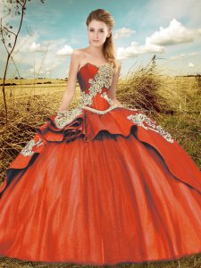 Rust Red Sleeveless Taffeta and Tulle Court Train Lace Up Ball Gown Prom Dress for Military Ball and Sweet 16 and Quince