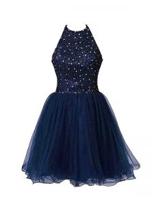 Navy Blue Sleeveless Beading Mini Length Homecoming Dress Online