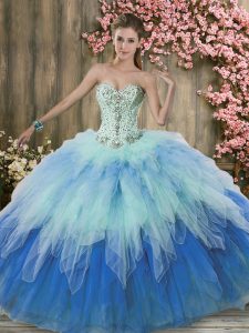 Stylish Sleeveless Beading and Ruffles Lace Up Quinceanera Gown