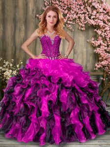 Fine Ball Gowns 15th Birthday Dress Multi-color Sweetheart Organza Sleeveless Floor Length Lace Up
