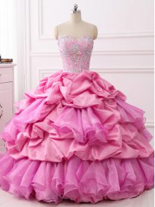 Flirting Sleeveless Beading and Ruffles and Pick Ups Lace Up 15 Quinceanera Dress