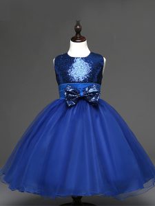 Royal Blue Sleeveless Tulle Zipper Pageant Gowns For Girls for Wedding Party