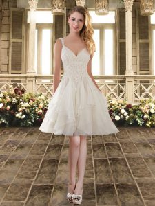 White Straps Neckline Lace and Ruffles Court Dresses for Sweet 16 Sleeveless Lace Up