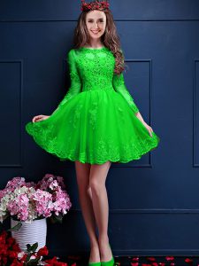 3 4 Length Sleeve Lace Up Mini Length Beading and Lace and Appliques Court Dresses for Sweet 16