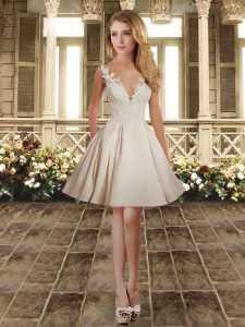 Fantastic Knee Length White Bridesmaids Dress Straps Sleeveless Lace Up