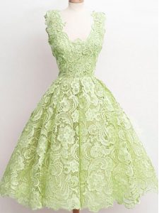 Luxury Yellow Green Straps Zipper Lace Bridesmaid Dresses Sleeveless