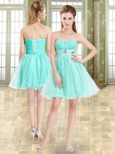 Superior Apple Green Junior Homecoming Dress Prom and Party with Beading Sweetheart Sleeveless Lace Up