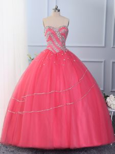 Shining Sweetheart Sleeveless Lace Up 15th Birthday Dress Hot Pink Tulle