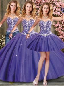 Inexpensive Sweetheart Sleeveless Lace Up Sweet 16 Dresses Lavender Tulle