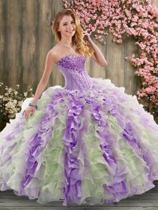 Super Sleeveless Brush Train Lace Up Beading and Ruffles Quinceanera Dresses
