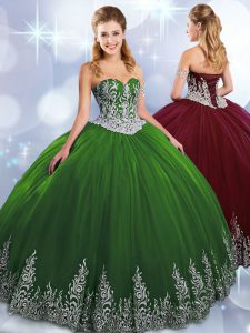 Olive Green Taffeta Lace Up Sweetheart Sleeveless Floor Length Quinceanera Dress Beading and Embroidery