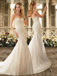 Traditional Lace Wedding Dresses White Clasp Handle Sleeveless Brush Train