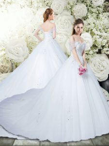 Wonderful Tulle Sleeveless Wedding Dress Court Train and Appliques
