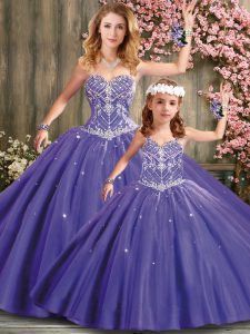 Amazing Sweetheart Sleeveless Tulle Sweet 16 Quinceanera Dress Beading and Ruffles Lace Up
