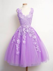 Lavender Bridesmaid Dress Prom and Party and Wedding Party with Lace V-neck Sleeveless Lace Up