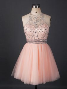 High Quality Tulle Sleeveless Mini Length Prom Dress and Beading