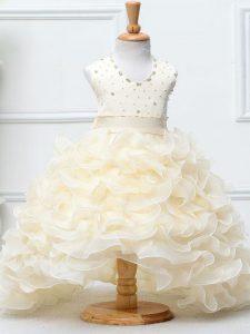 Trendy Sleeveless Zipper High Low Beading and Ruffles Little Girl Pageant Gowns