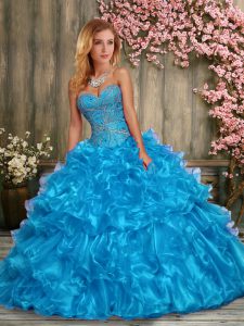 Admirable Floor Length Ball Gowns Sleeveless Teal Quinceanera Gowns Lace Up
