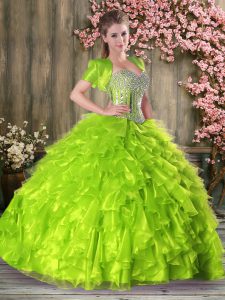 Organza Lace Up Sweetheart Sleeveless Floor Length Sweet 16 Quinceanera Dress Beading and Ruffles