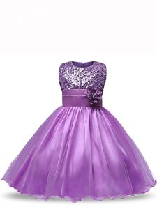 Customized Purple Little Girls Pageant Dress Wedding Party with Sequins and Hand Made Flower Scoop Sleeveless Zipper