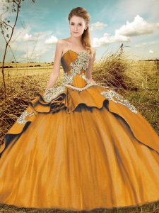 Luxury Orange Lace Up Sweetheart Beading and Embroidery Sweet 16 Dress Taffeta and Tulle Sleeveless Court Train