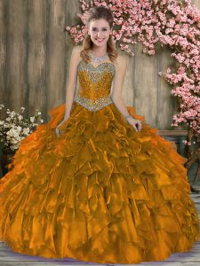 Enchanting Ball Gowns 15th Birthday Dress Gold Sweetheart Organza Sleeveless Floor Length Lace Up