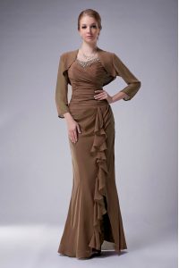 Sleeveless Chiffon Floor Length Zipper Mother of Bride Dresses in Brown with Beading