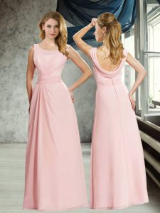 Admirable Sleeveless Floor Length Belt Clasp Handle Vestidos de Damas with Baby Pink