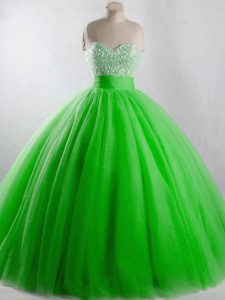 Modern Tulle Sleeveless Floor Length Ball Gown Prom Dress and Beading
