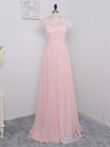 Lace Dama Dress Baby Pink Zipper Short Sleeves Floor Length
