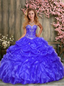 Romantic Blue Taffeta Lace Up Sweet 16 Quinceanera Dress Sleeveless Floor Length Beading and Ruffles