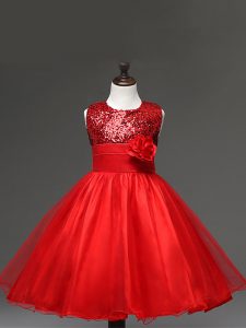 Scoop Sleeveless Zipper Child Pageant Dress Red Tulle