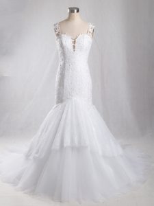 Tulle Sleeveless Bridal Gown Brush Train and Lace