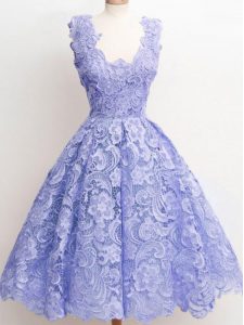 Lavender Dama Dress for Quinceanera Prom and Party and Wedding Party with Lace Straps Sleeveless Zipper