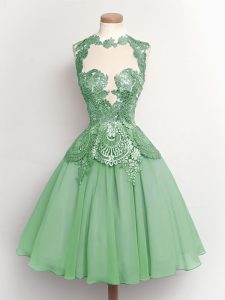 Excellent High-neck Sleeveless Lace Up Bridesmaids Dress Apple Green Chiffon