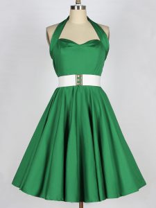 Admirable Green Sleeveless Satin Lace Up Vestidos de Damas for Prom and Party and Sweet 16