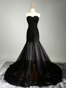 Customized Black Lace Up Sweetheart Beading and Appliques Tulle Sleeveless