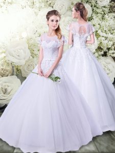 Organza Sleeveless Floor Length Wedding Gown and Lace and Appliques