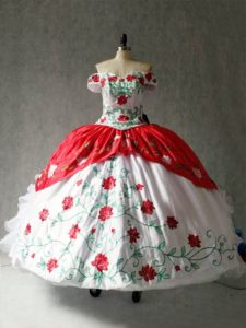 Fantastic White And Red Quinceanera Gowns Military Ball and Sweet 16 and Quinceanera with Embroidery and Ruffles Off The