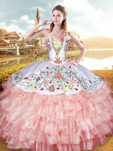 Nice Peach Sleeveless Organza and Taffeta Lace Up Sweet 16 Quinceanera Dress for Military Ball and Sweet 16 and Quincean