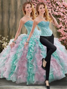 Multi-color Quinceanera Gown Sweetheart Sleeveless Brush Train Lace Up