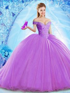 Glorious Lavender Sleeveless Beading Lace Up Sweet 16 Dresses