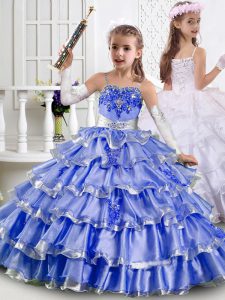 Attractive Straps Sleeveless Organza Kids Pageant Dress Beading and Ruffles Lace Up