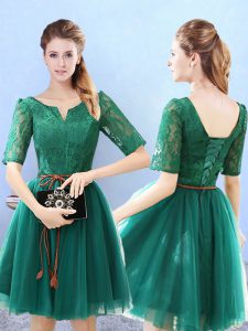 Green Half Sleeves Knee Length Lace Lace Up Damas Dress