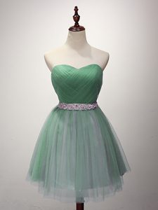 On Sale Green A-line Tulle Sweetheart Sleeveless Beading and Ruching Mini Length Lace Up Damas Dress